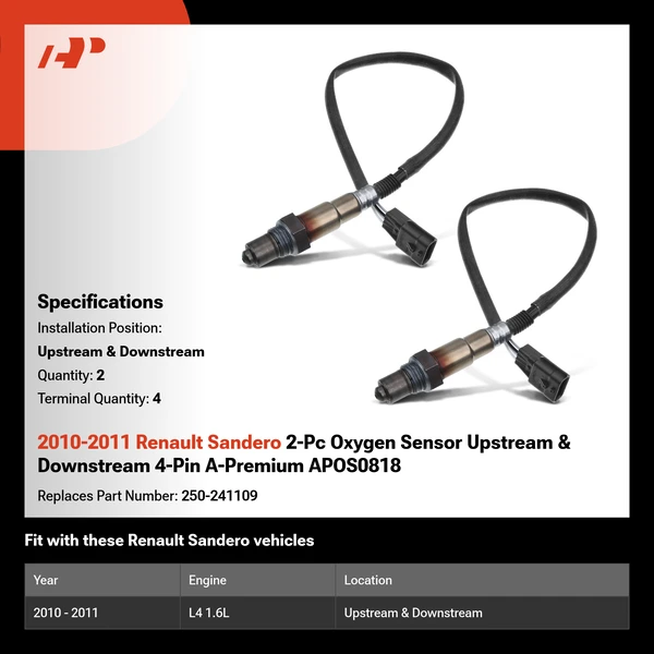 2010-2011 Renault Sandero 2-Pc Oxygen Sensor Upstream & Downstream 4-Pin A-Premium APOS0818