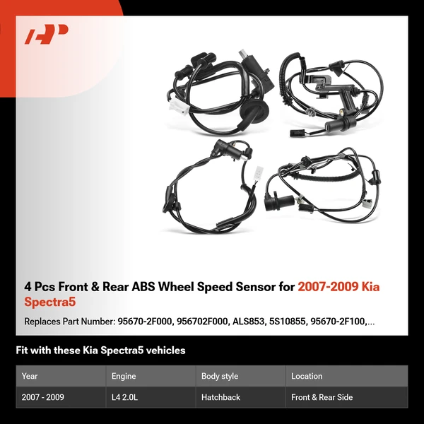 4 Pcs Front & Rear ABS Wheel Speed Sensor for 2007-2009 Kia Spectra5