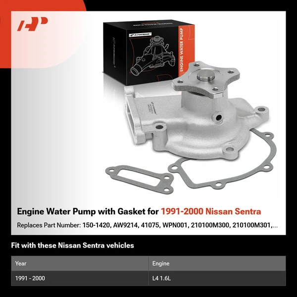 Engine Water Pump with Gasket for 1991-2000 Nissan Sentra