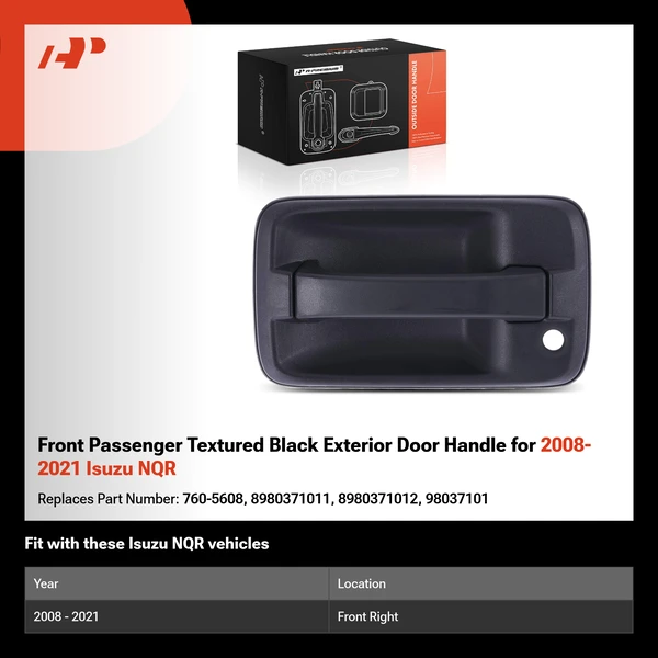 Front Passenger Textured Black Exterior Door Handle for 2008-2021 Isuzu NQR