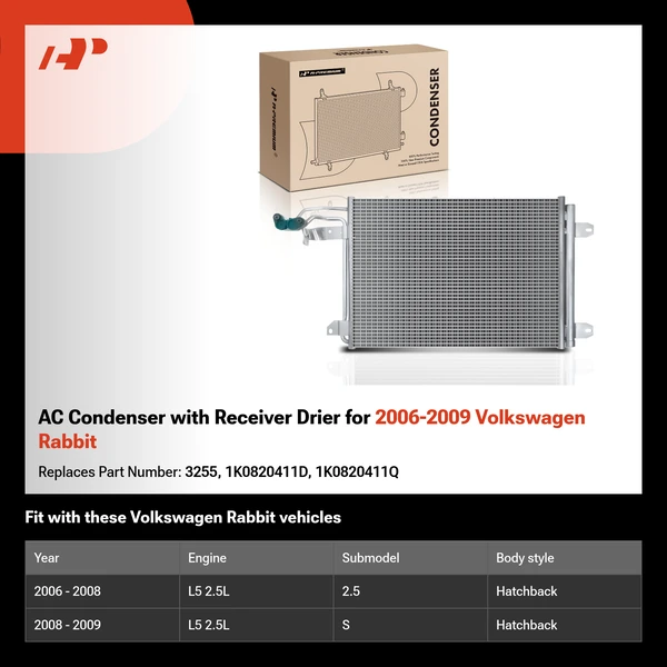 AC Condenser with Receiver Drier for 2006-2009 Volkswagen Rabbit