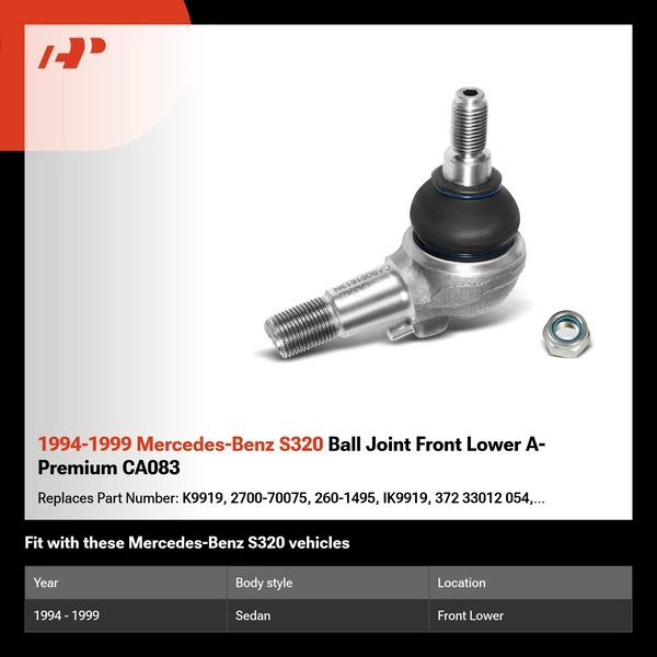 1994-1999 Mercedes-Benz S320 Ball Joint Front Lower A-Premium CA083