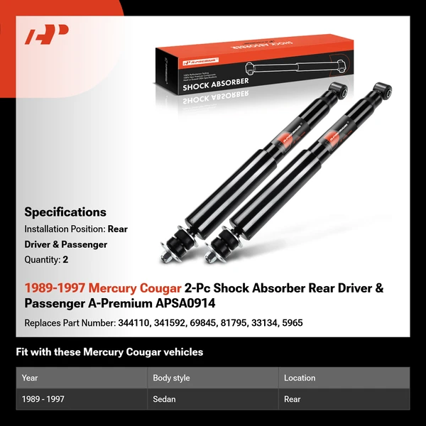 1989-1997 Mercury Cougar 2-Pc Shock Absorber Rear Driver & Passenger A-Premium APSA0914