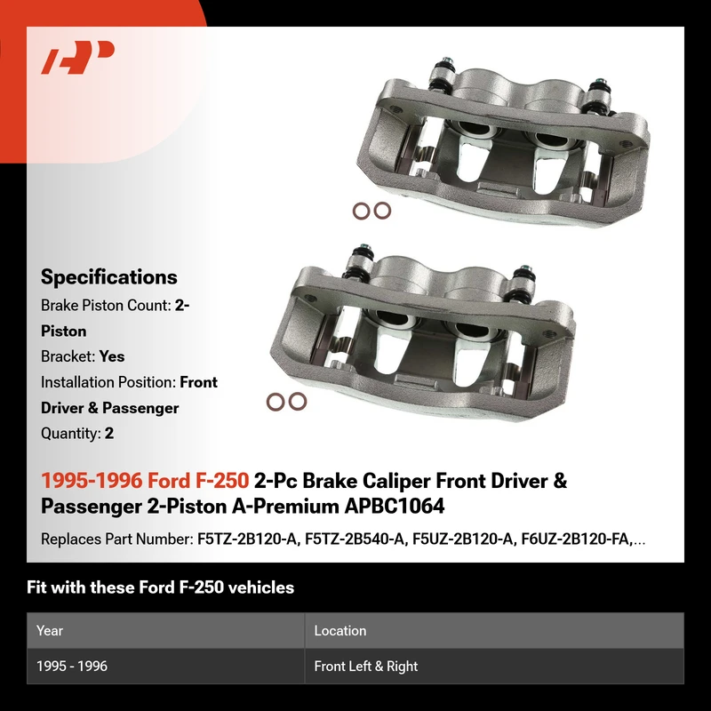 1995-1996 Ford F-250 2-Pc Brake Caliper Front Driver & Passenger 2-Piston A-Premium APBC1064