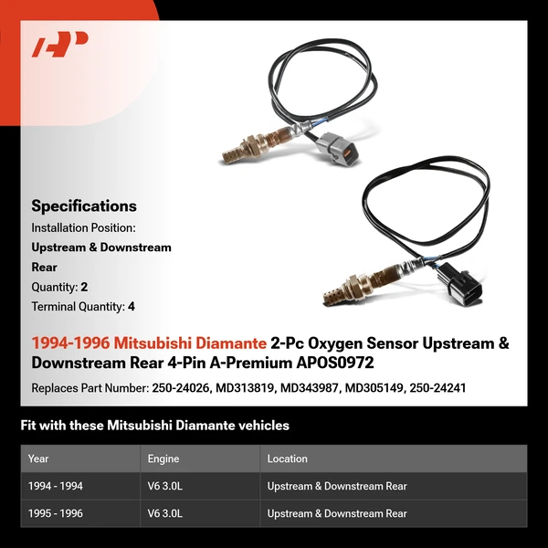 1994-1996 Mitsubishi Diamante 2-Pc Oxygen Sensor Upstream & Downstream Rear 4-Pin A-Premium APOS0972