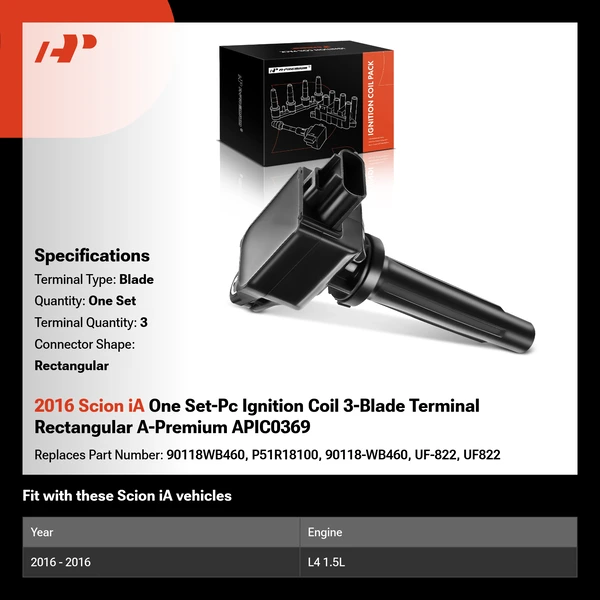 2016 Scion iA One Set-Pc Ignition Coil 3-Blade Terminal Rectangular A-Premium APIC0369