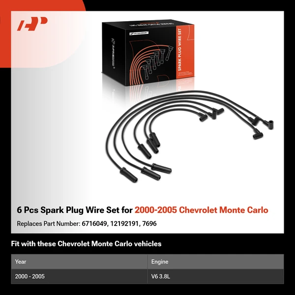 6 Pcs Spark Plug Wire Set for 2000-2005 Chevrolet Monte Carlo