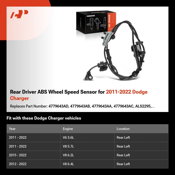Rear Driver ABS Wheel Speed Sensor for 2011-2022 Dodge Charger