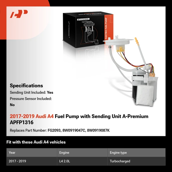 2017-2019 Audi A4 Fuel Pump with Sending Unit A-Premium APFP1316