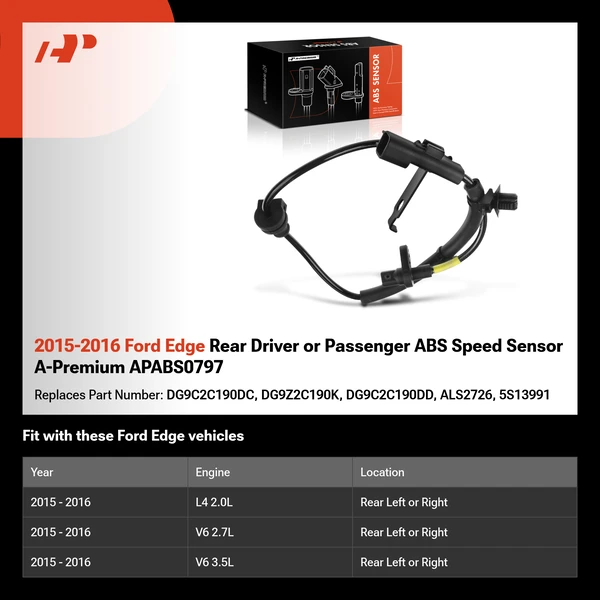 2015-2016 Ford Edge Rear Driver or Passenger ABS Speed Sensor A-Premium APABS0797