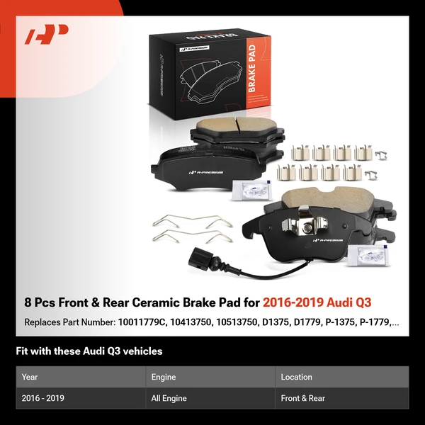 8 Pcs Front & Rear Ceramic Brake Pad for 2016-2019 Audi Q3