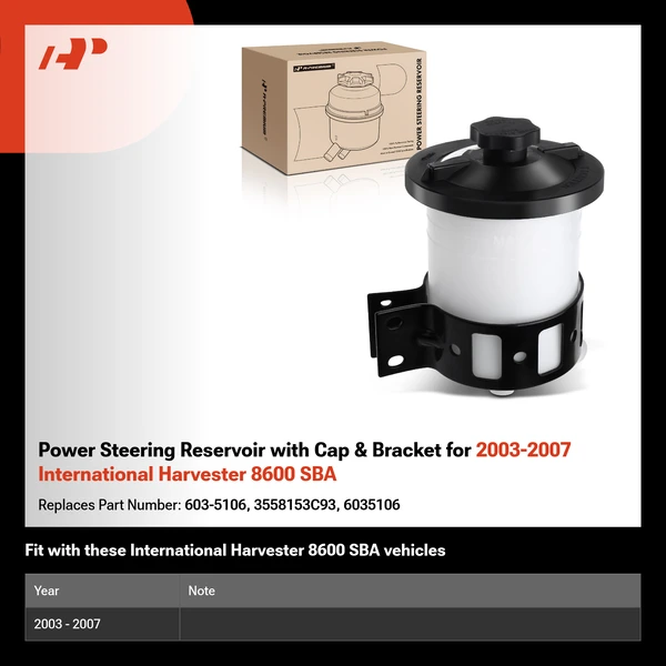 Power Steering Reservoir with Cap & Bracket for 2003-2007 International Harvester 8600 SBA