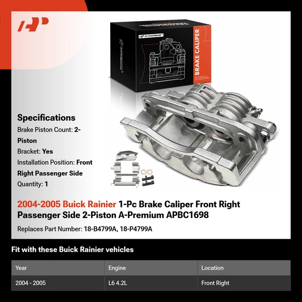 2004-2005 Buick Rainier 1-Pc Brake Caliper Front Right Passenger Side 2-Piston A-Premium APBC1698