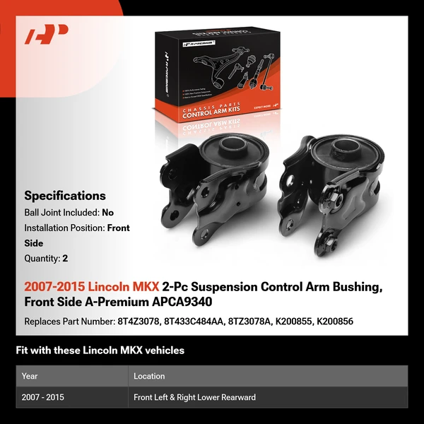 2007-2015 Lincoln MKX 2-Pc Suspension Control Arm Bushing, Front Side A-Premium APCA9340