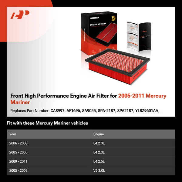 Front High Performance Engine Air Filter for 2005-2011 Mercury Mariner