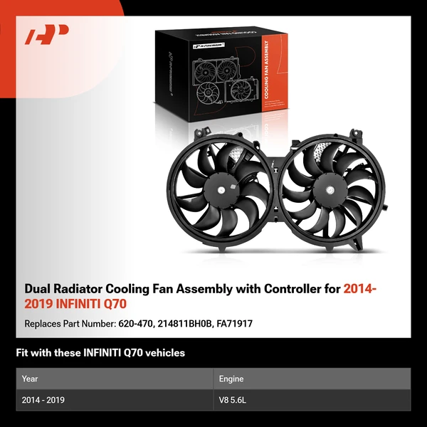 Dual Radiator Cooling Fan Assembly with Controller for 2014-2019 INFINITI Q70