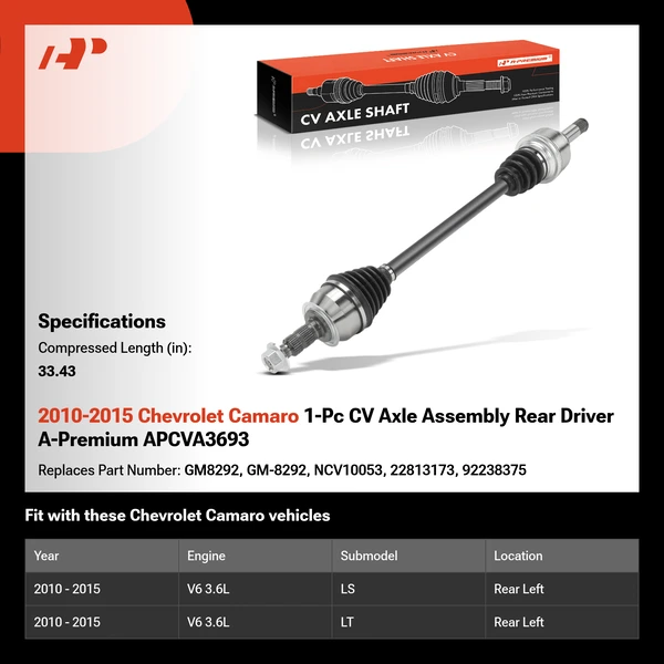 2010-2015 Chevrolet Camaro 1-Pc CV Axle Assembly Rear Driver A-Premium APCVA3693