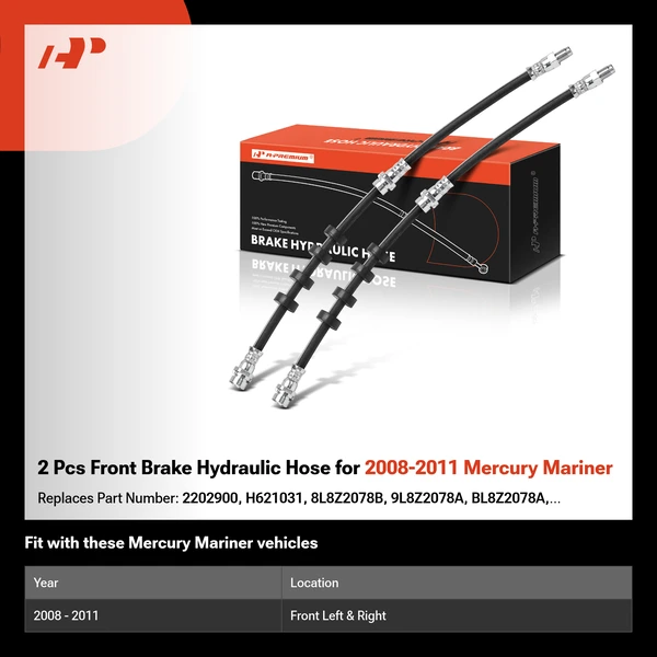 2 Pcs Front Brake Hydraulic Hose for 2008-2011 Mercury Mariner