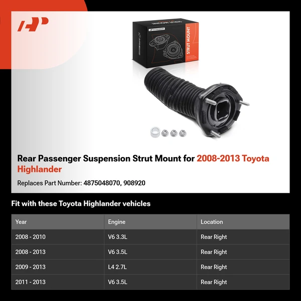 Rear Passenger Suspension Strut Mount for 2008-2013 Toyota Highlander