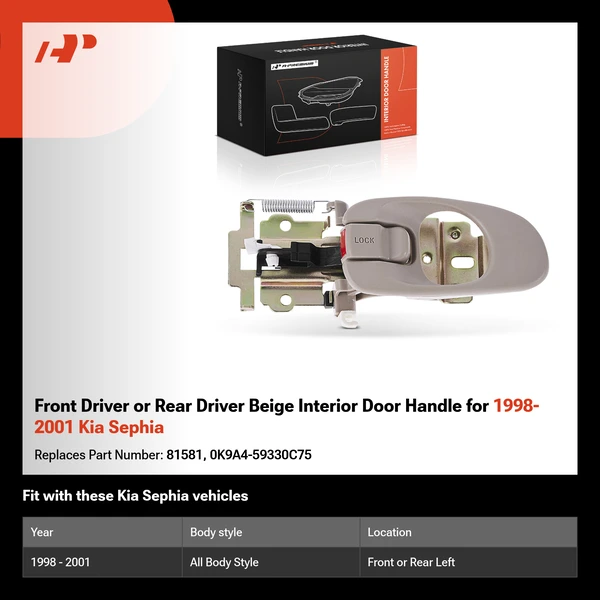 Front Driver or Rear Driver Beige Interior Door Handle for 1998-2001 Kia Sephia