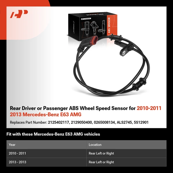 Rear Driver or Passenger ABS Wheel Speed Sensor for 2010-2011 2013 Mercedes-Benz E63 AMG