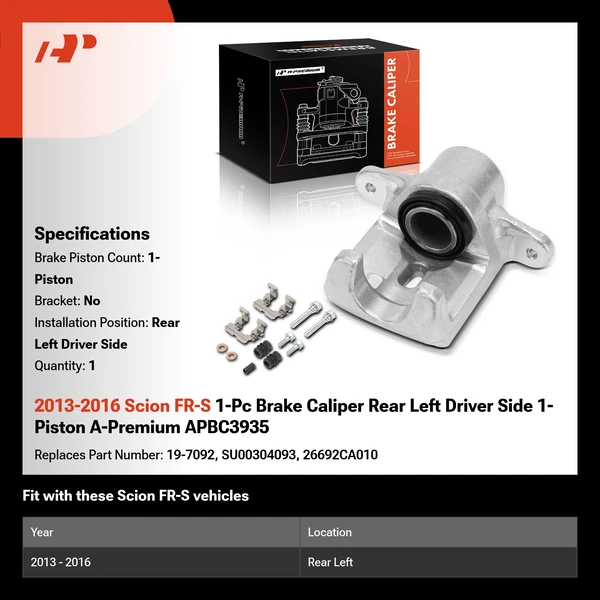 2013-2016 Scion FR-S 1-Pc Brake Caliper Rear Left Driver Side 1-Piston A-Premium APBC3935