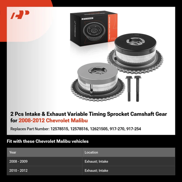 2 Pcs Intake & Exhaust Variable Timing Sprocket Camshaft Gear for 2008-2012 Chevrolet Malibu
