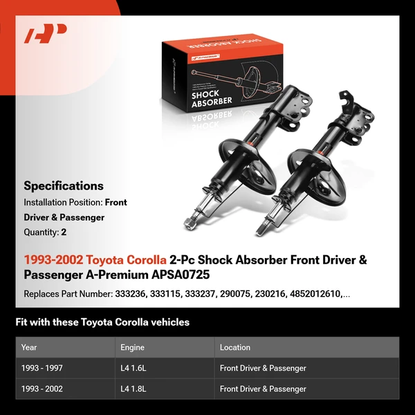 1993-2002 Toyota Corolla 2-Pc Shock Absorber Front Driver & Passenger A-Premium APSA0725