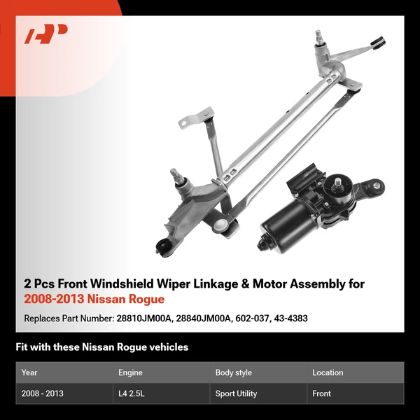 2 Pcs Front Windshield Wiper Linkage & Motor Assembly for 2008-2013 Nissan Rogue