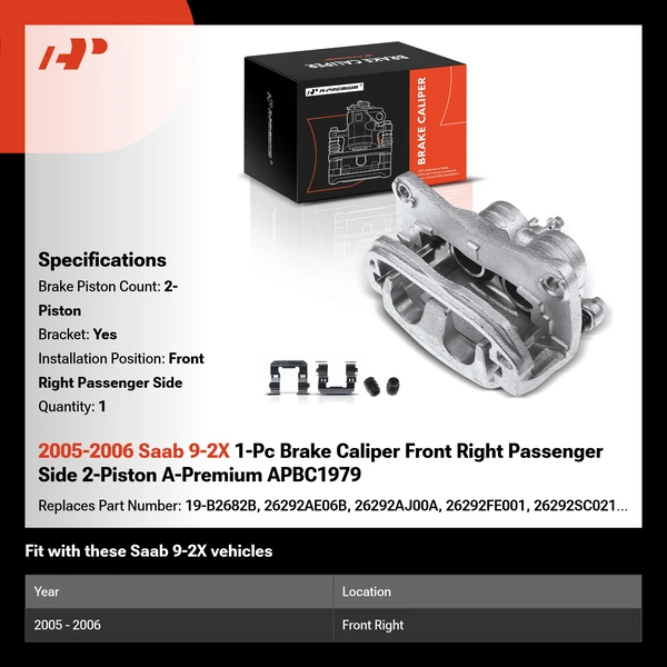 2005-2006 Saab 9-2X 1-Pc Brake Caliper Front Right Passenger Side 2-Piston A-Premium APBC1979