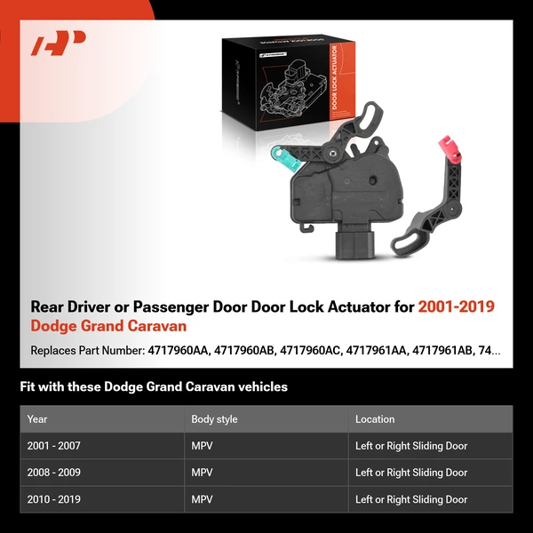 Rear Driver or Passenger Door Door Lock Actuator for 2001-2019 Dodge Grand Caravan