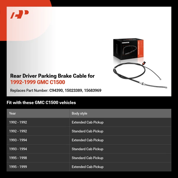 Rear Driver Parking Brake Cable for 1992-1999 GMC C1500