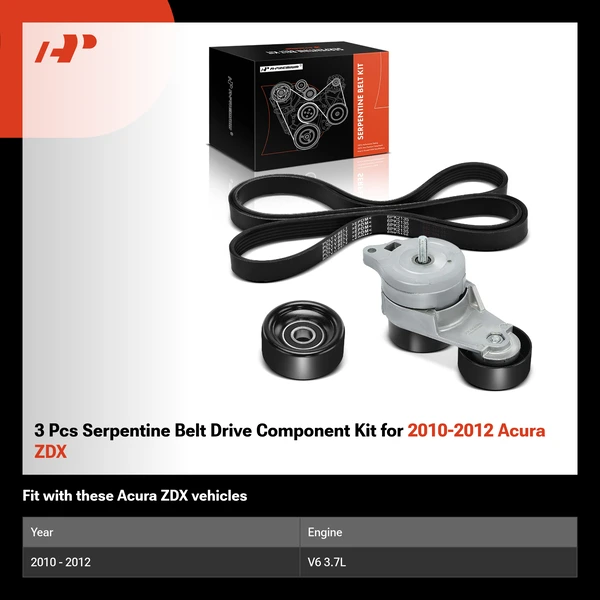 3 Pcs Serpentine Belt Drive Component Kit for 2010-2012 Acura ZDX