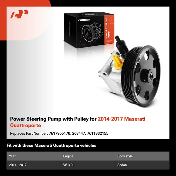 Power Steering Pump with Pulley for 2014-2017 Maserati Quattroporte