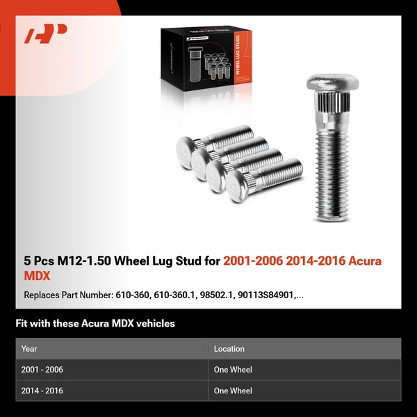 5 Pcs M12-1.50 Wheel Lug Stud for 2001-2006 2014-2016 Acura MDX