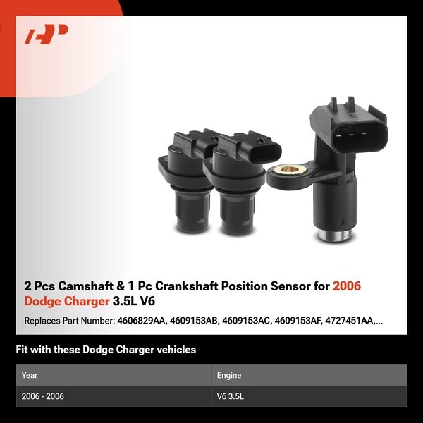 2 Pcs Camshaft & 1 Pc Crankshaft Position Sensor for 2006 Dodge Charger 3.5L V6