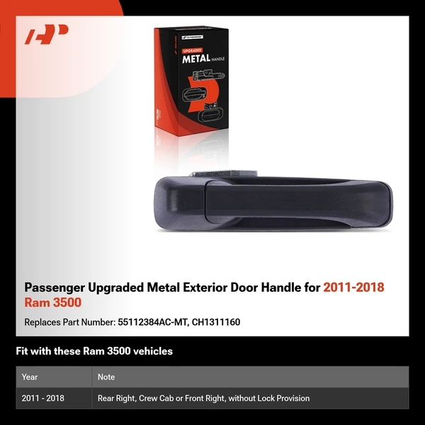 Passenger Upgraded Metal Exterior Door Handle for 2011-2018 Ram 3500