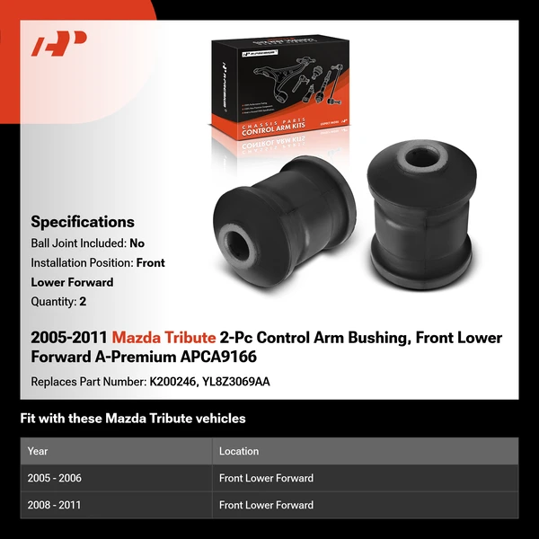 2005-2011 Mazda Tribute 2-Pc Control Arm Bushing, Front Lower Forward A-Premium APCA9166