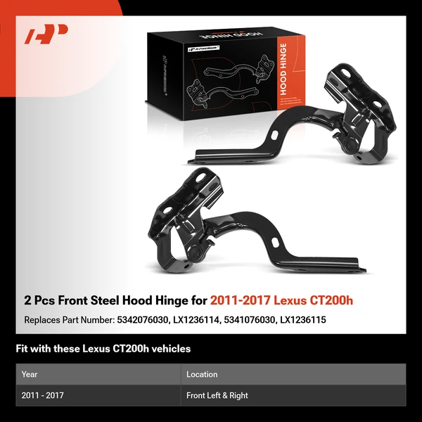 2 Pcs Front Steel Hood Hinge for 2011-2017 Lexus CT200h