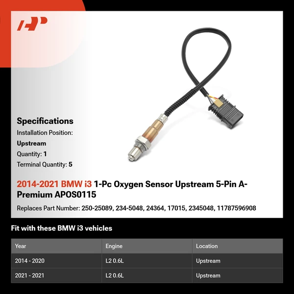 2014-2021 BMW i3 1-Pc Oxygen Sensor Upstream 5-Pin A-Premium APOS0115