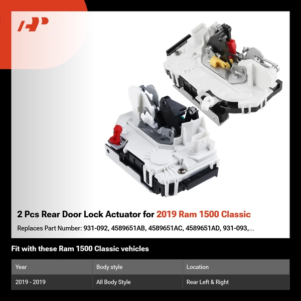 2 Pcs Rear Door Lock Actuator for 2019 Ram 1500 Classic