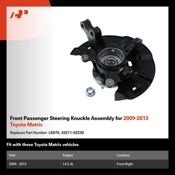 Front Passenger Steering Knuckle Assembly for 2009-2013 Toyota Matrix