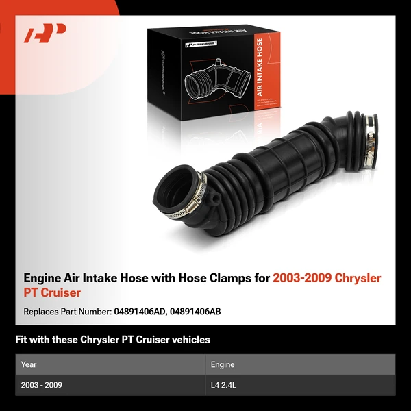 Engine Air Intake Hose with Hose Clamps for 2003-2009 Chrysler PT Cruiser