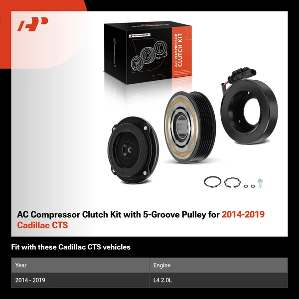 AC Compressor Clutch Kit with 5-Groove Pulley for 2014-2019 Cadillac CTS