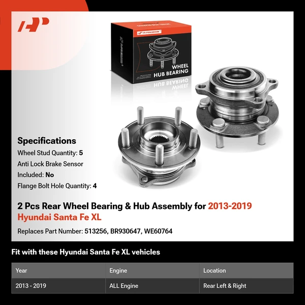 2 Pcs Rear Wheel Bearing & Hub Assembly for 2013-2019 Hyundai Santa Fe XL