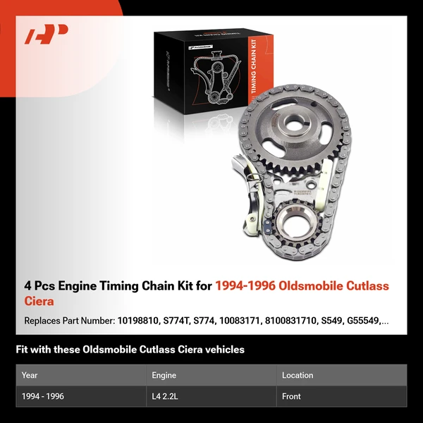 4 Pcs Engine Timing Chain Kit for 1994-1996 Oldsmobile Cutlass Ciera