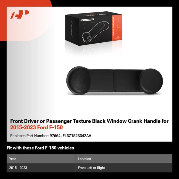 Front Driver or Passenger Texture Black Window Crank Handle for 2015-2023 Ford F-150