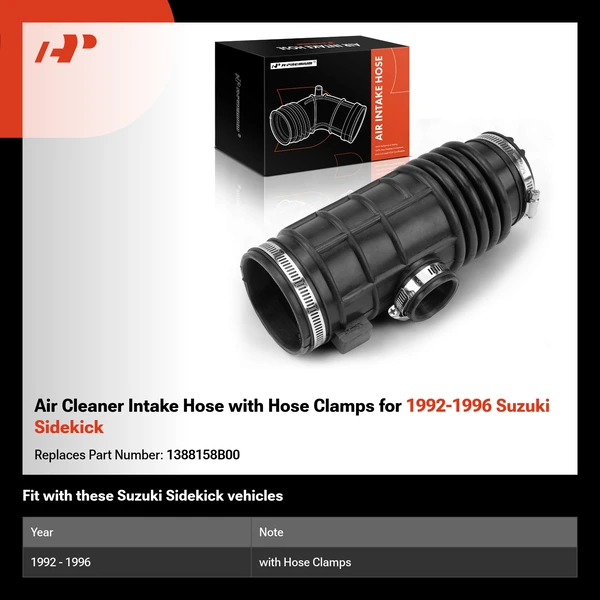 Air Cleaner Intake Hose with Hose Clamps for 1992-1996 Suzuki Sidekick