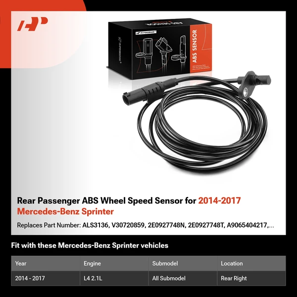 Rear Passenger ABS Wheel Speed Sensor for 2014-2017 Mercedes-Benz Sprinter