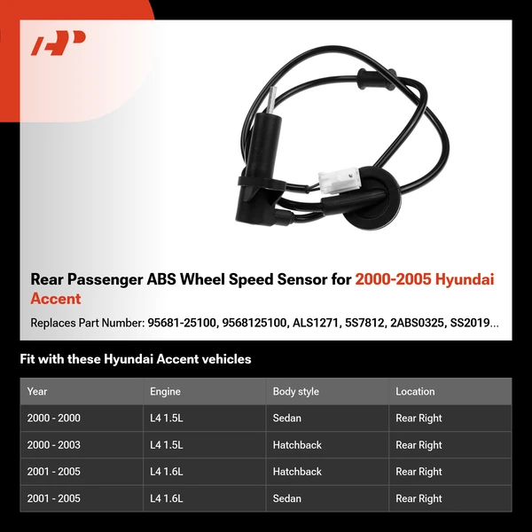 Rear Passenger ABS Wheel Speed Sensor for 2000-2005 Hyundai Accent
